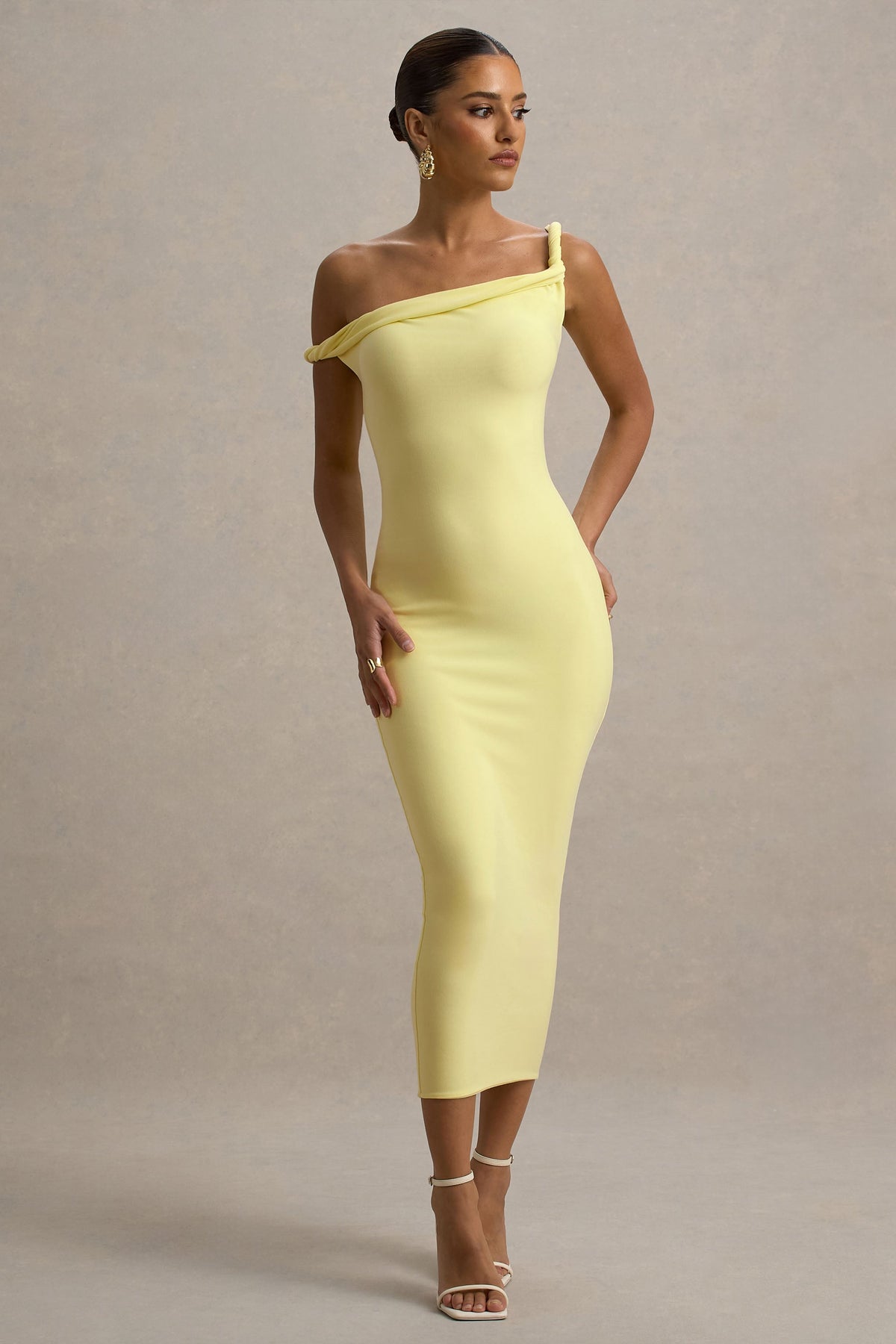 Salome | Lemon Twisted Asymmetric Midi Dress