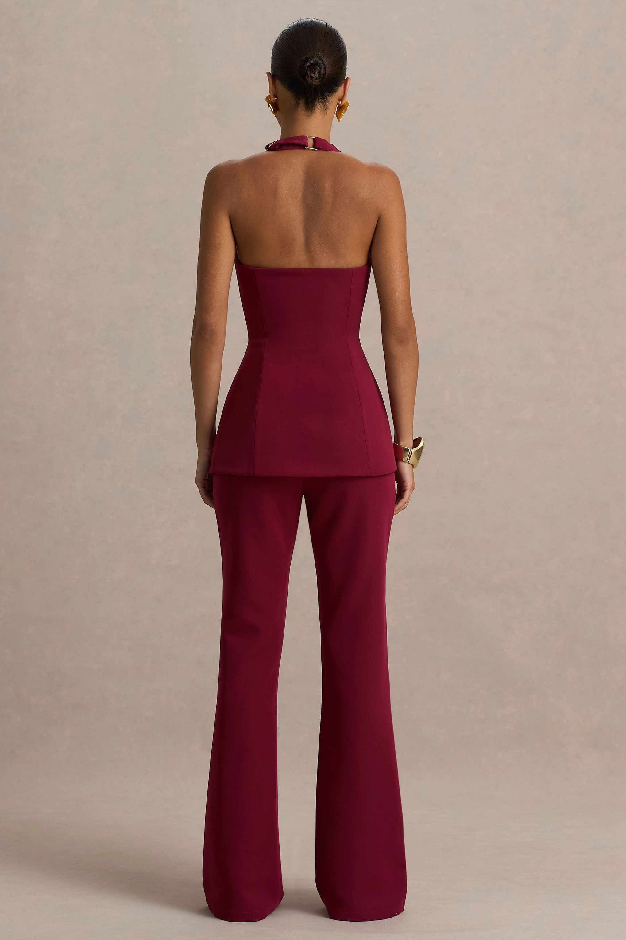 Carina | Burgundy Flared-Leg Tailored Trousers