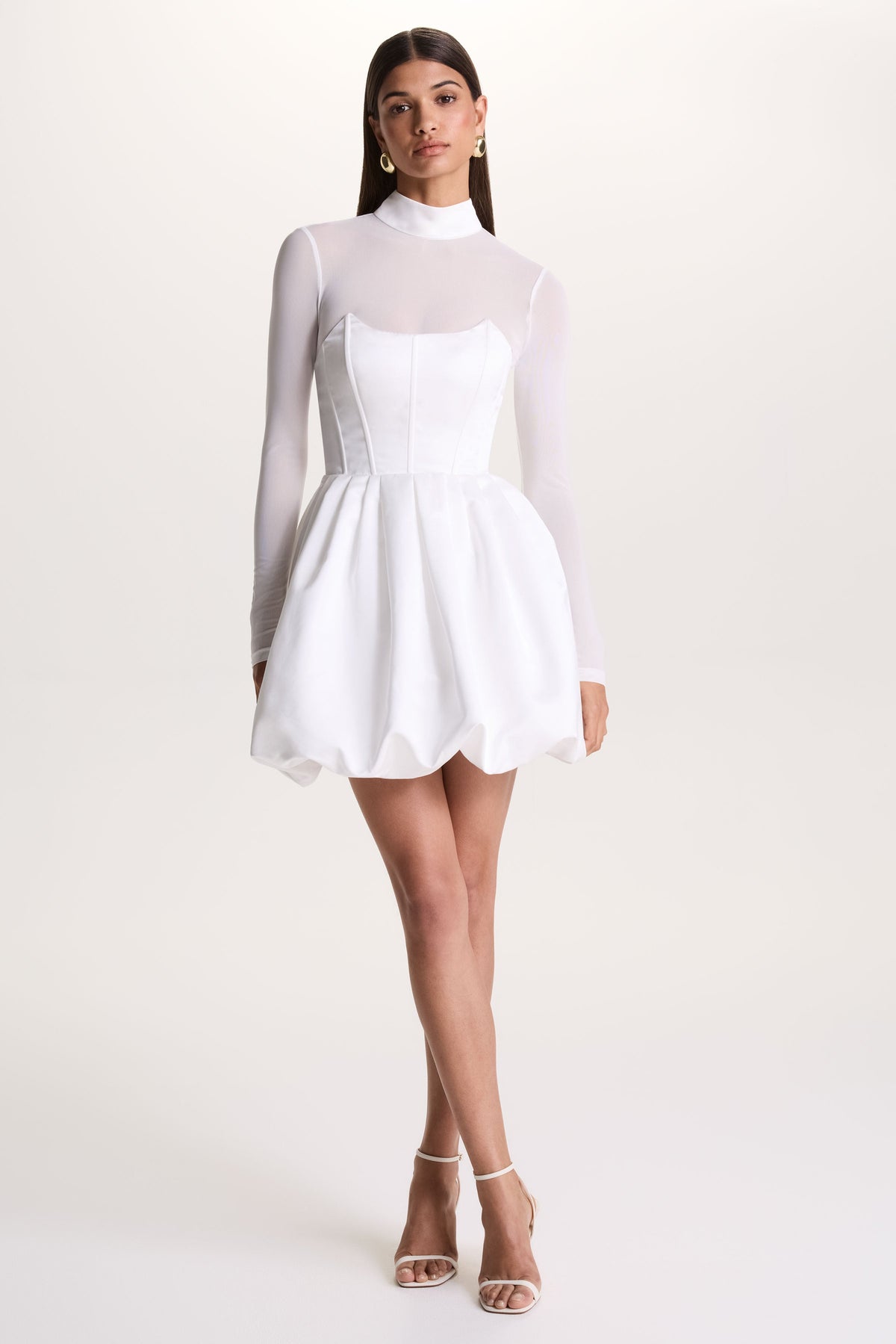 Tinkerbell | White Satin Long-Sleeve Puffball Mini Dress