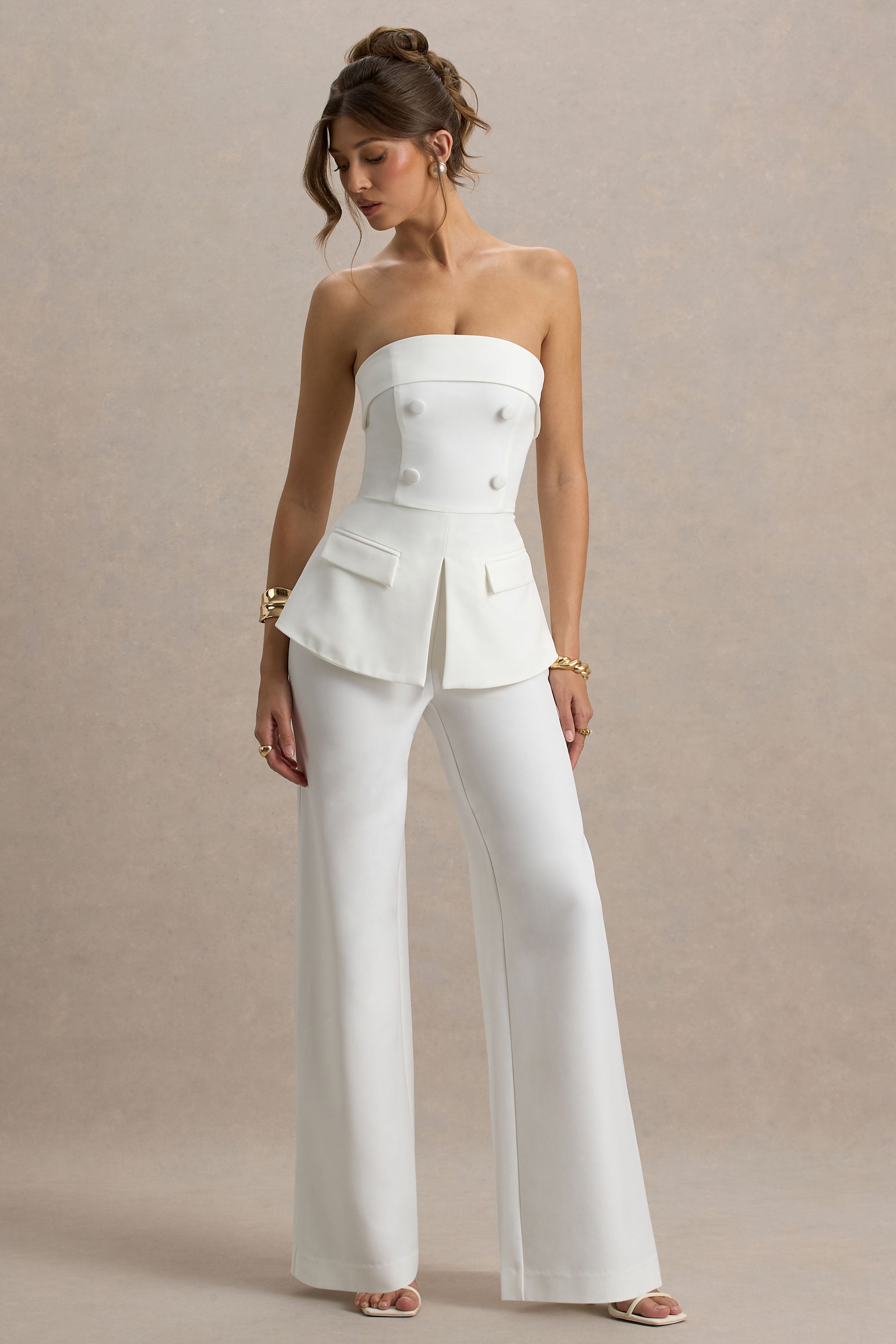 Noemi | White Bandeau Tailored Jumpsuit