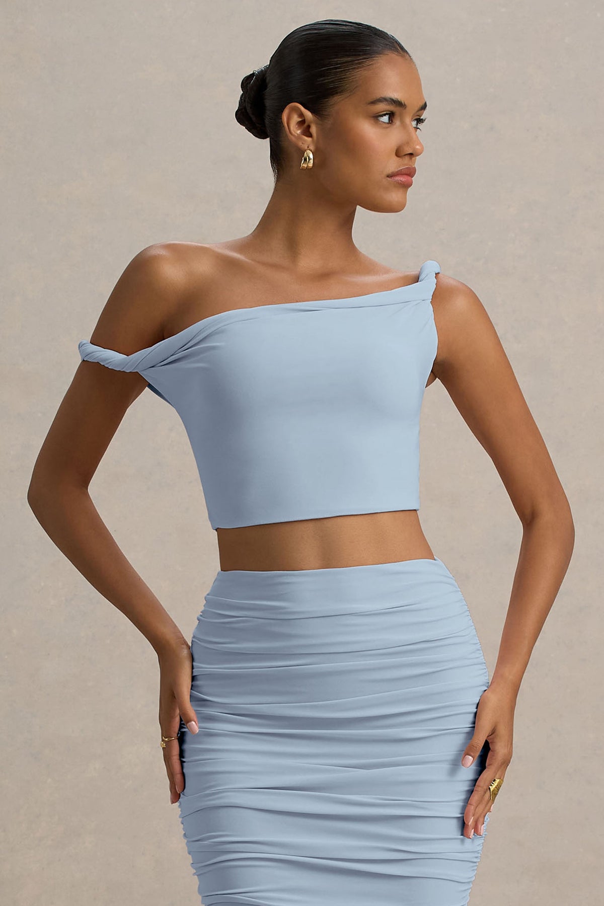Ariel | Powder Blue Twisted Asymmetric Crop Top
