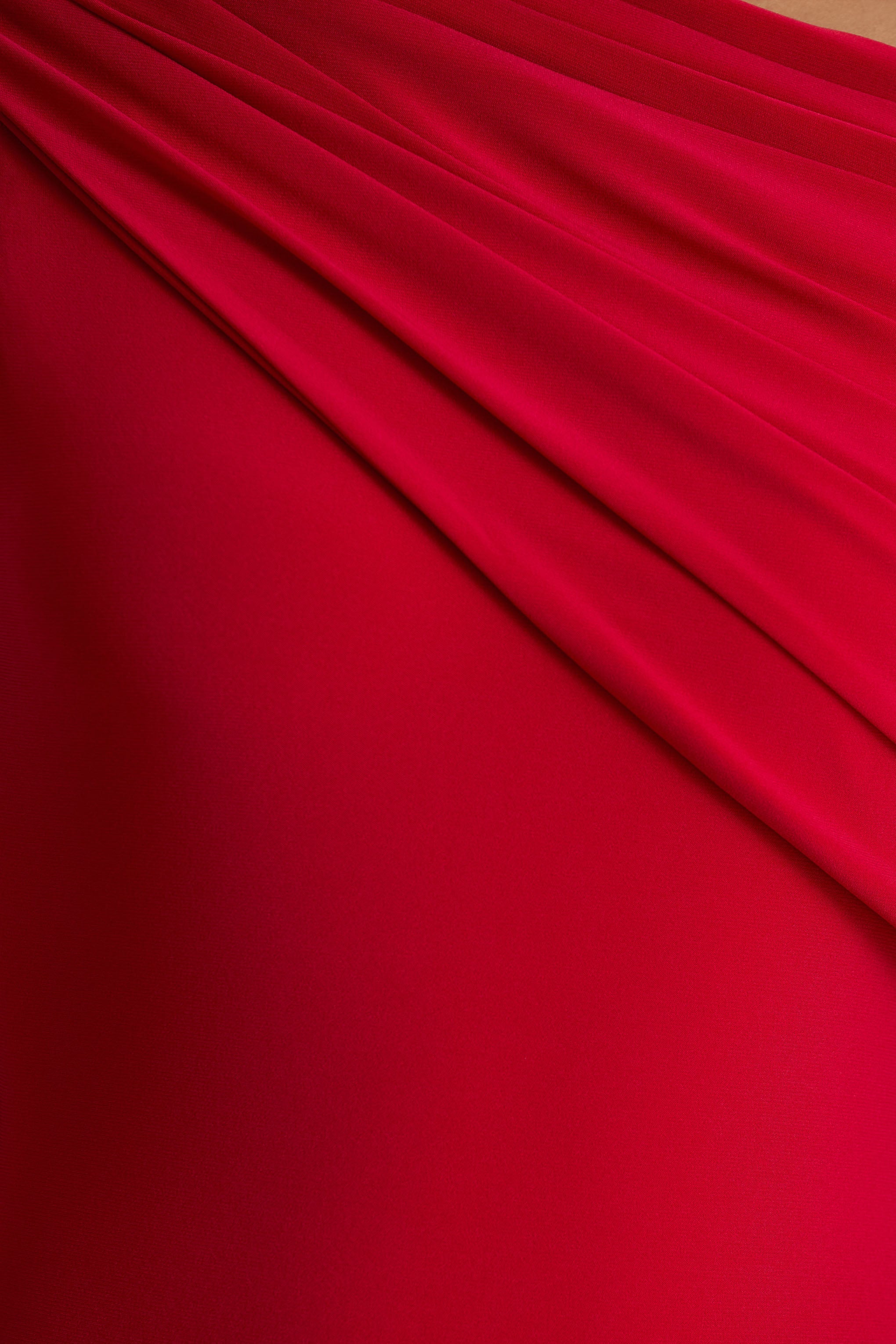 Zendaya | Red Asymmetric-Neck Fishtail Maxi Dress With Sash