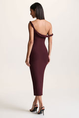 Salome | Chocolate Brown Twisted Asymmetric Midi Dress