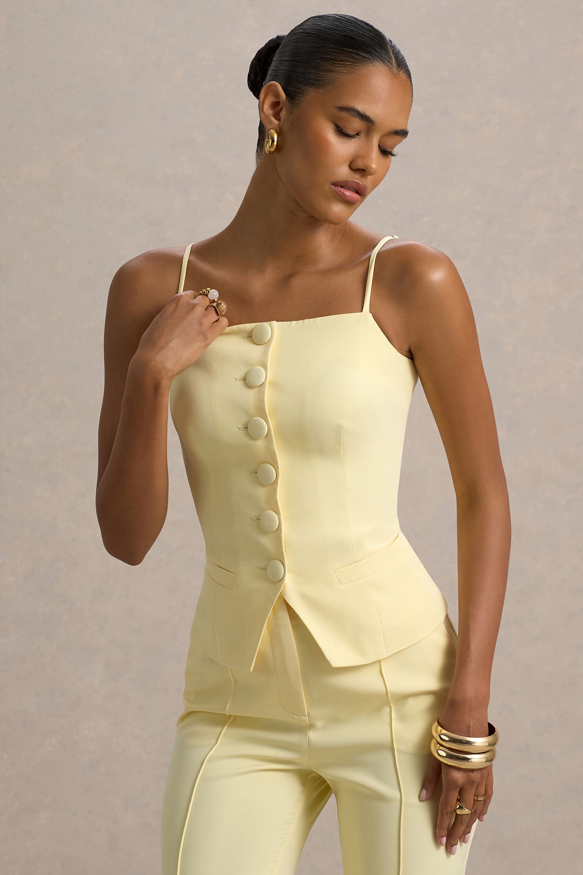 Nellie | Lemon Tailored Button-Up Top