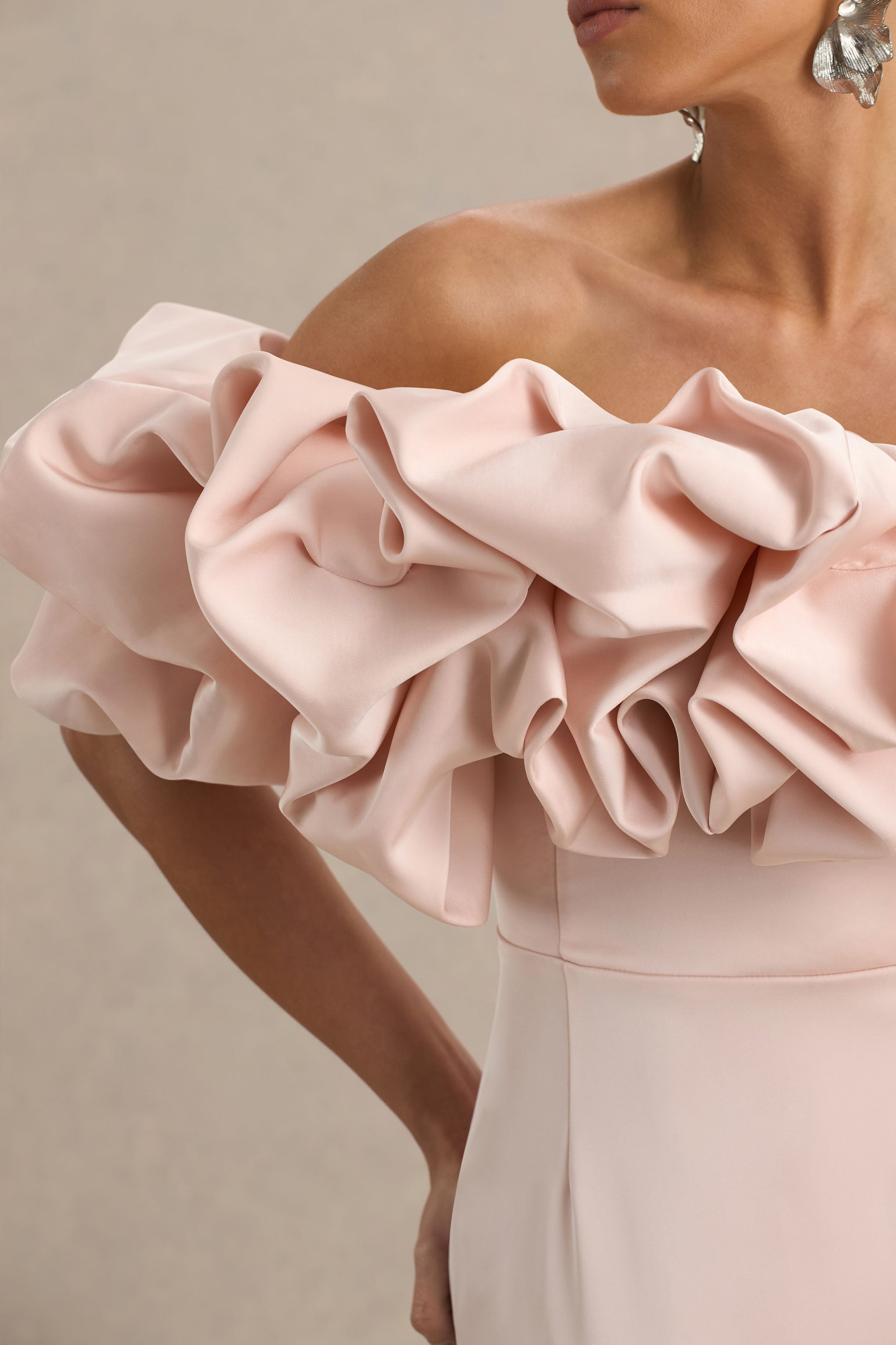 Allie | Pale Pink Puff Bardot Maxi Dress