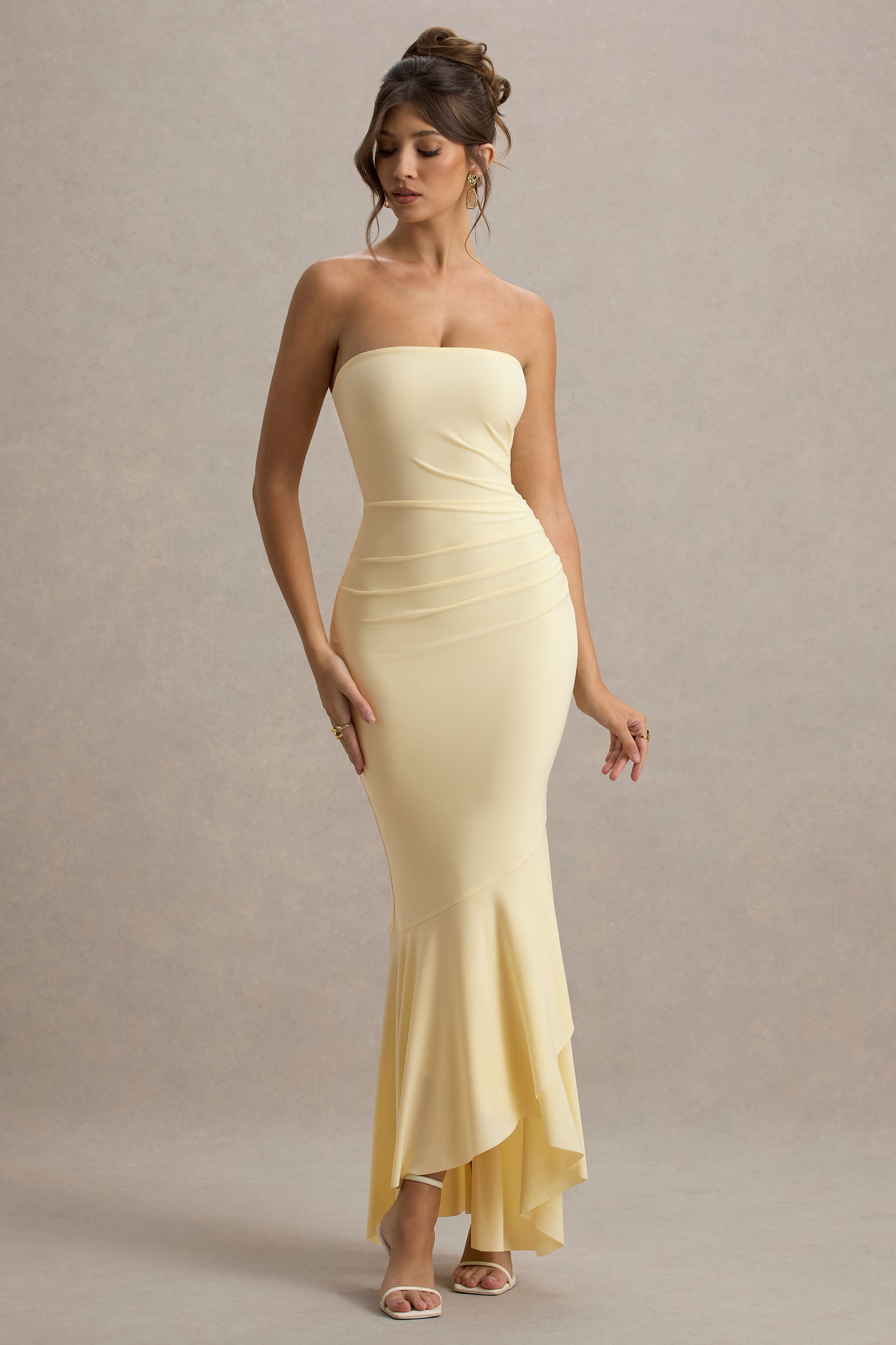 Capria | Pale Lemon Bandeau Wrap Maxi Dress