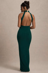 Khari | Bottle Green High-Neck Twisted Maxi Dress With Drape