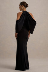 Teresa | Black High-Neck Cold-Shoulder Maxi Dress