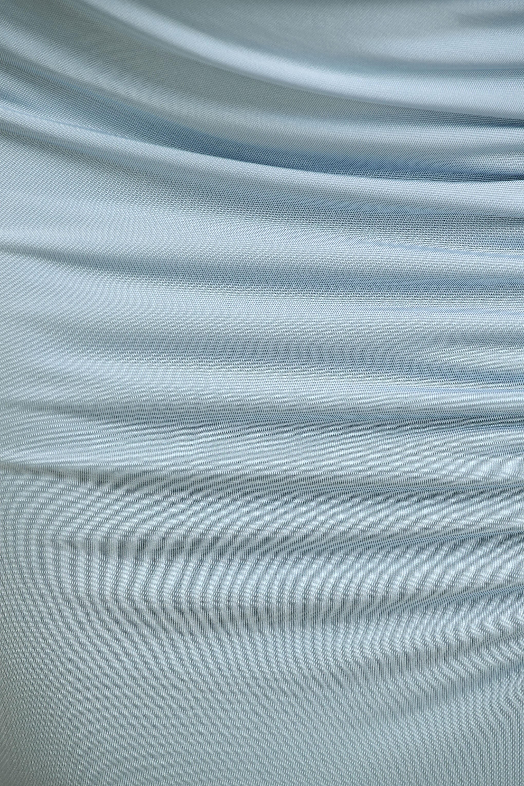 Pure Affection | Powder Blue Cowl-Neck Maxi Dress With Ruched Detailing And Front High Split