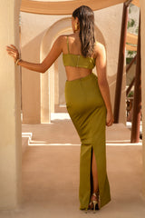 Rosita | Khaki Ruched Maxi Skirt