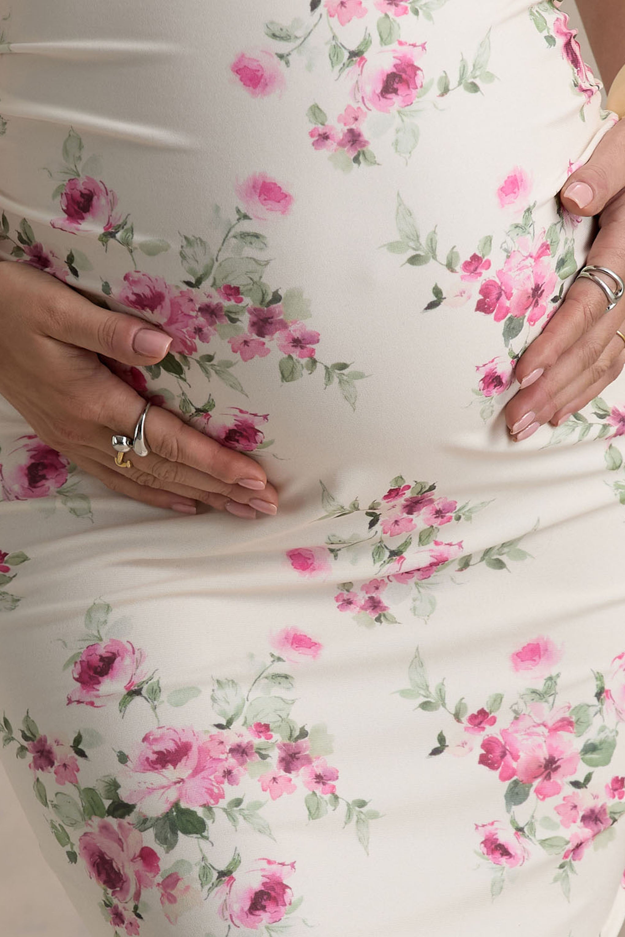 Juniper | Cream Floral Strapless Maternity Maxi Dress